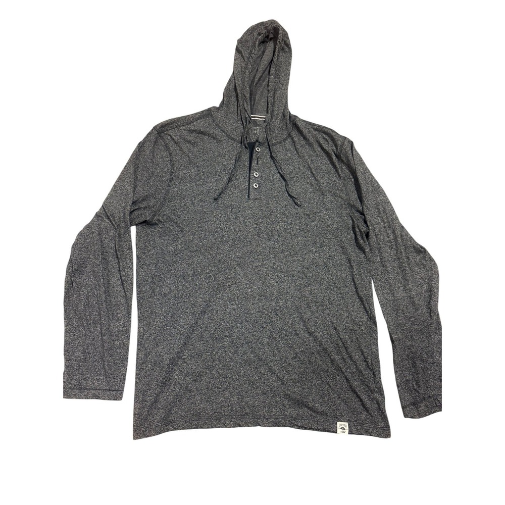Copper & Oak Mens Charcoal Gray Heathered Henley Hoodie Long‎ Sleeve Shirt XL